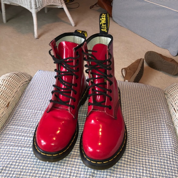 glossy red doc martens